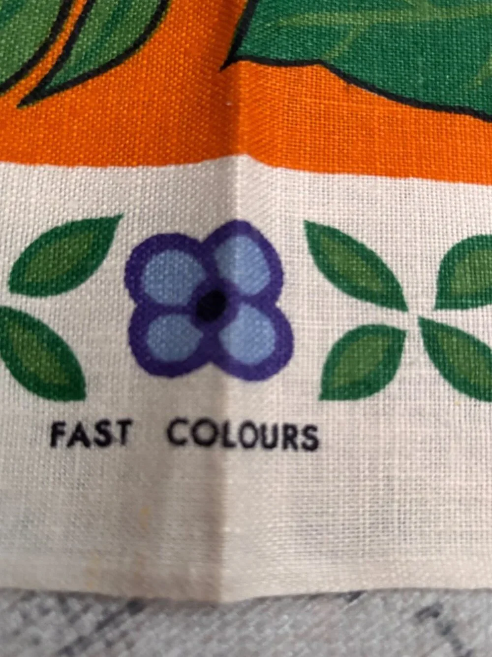Vintage Irish Pure Linen Tea Towel Floral Design By Lamont Orange & Blue Fast Co